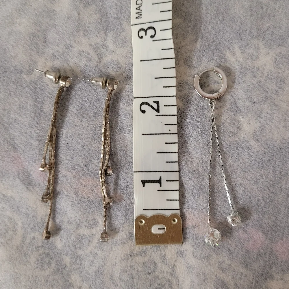 Earring bundle: peirced set/cartilage cuff, silver tone and white stone